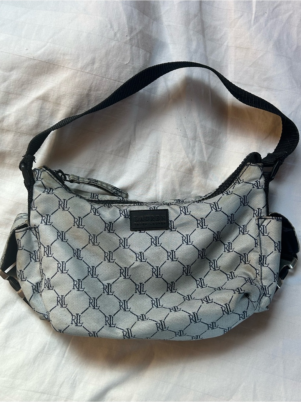 Ralph Lauren Cream and Black Monogram Shoulder Bag